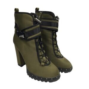 Pazzle Stylish-18 Studded Chunky Heel Lug Sole Buckle Toggle Ankle Bootie 8.5